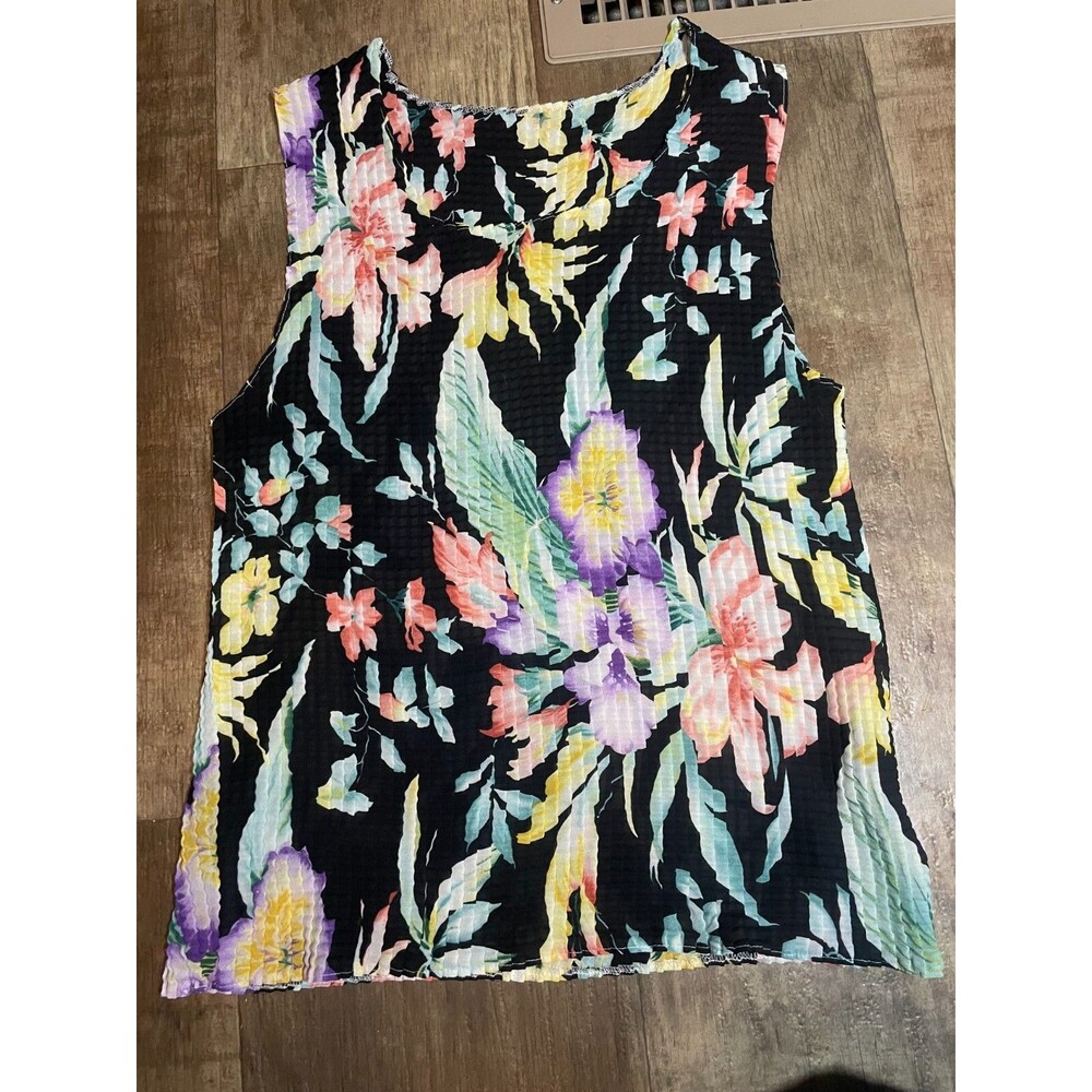 Notations Top Womens Large L Black Floral Sleeveless Light Weight Semi Sheer